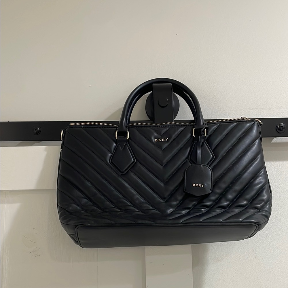 DKNY Black Chevron Quilted Satchel